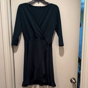 Boohoo Dark Teal Long Sleeve Wrap Dress M